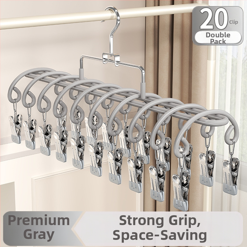 Stalak za sušenje čarapa s 20 klipsa, nehrđajući čelik, zakrivljeni modern dizajn, unutarnja i vanjska upotreba