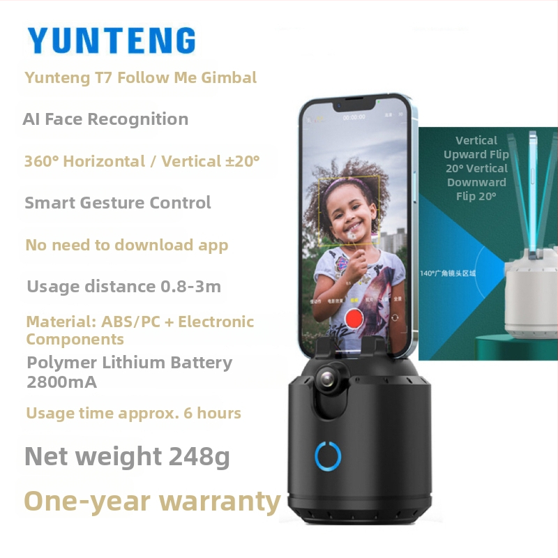 Yunteng dvostruki osovinski stabilizator za mobitel, 360° horizontalna rotacija, 360° ograničenje rotacije, 15° vertikalni nagib, ABS+PC materijal