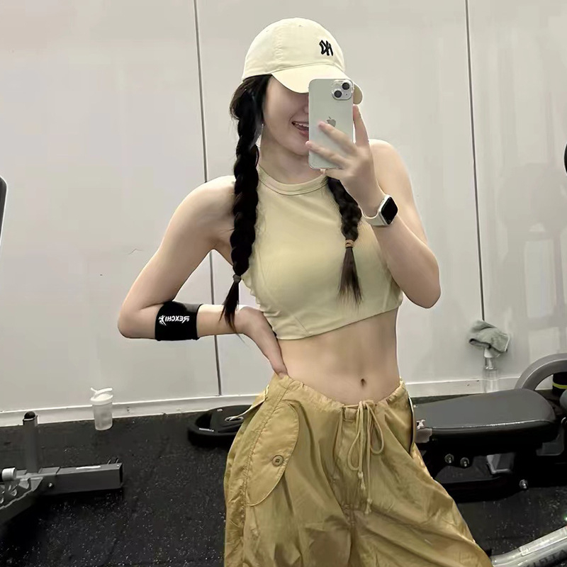 Ženski sportski top s fiksnim košaricama, brzo sušenje, prozračan najlonski materijal, I-oblika kroja, duljina prsa