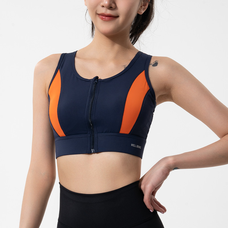Vybin Yoga sportski top sa patentnim zatvaračem – Puna cupa, Jednobojni dizajn, Fiksni dvostruki naramenice, Najlon 75% / Spandeks 25%