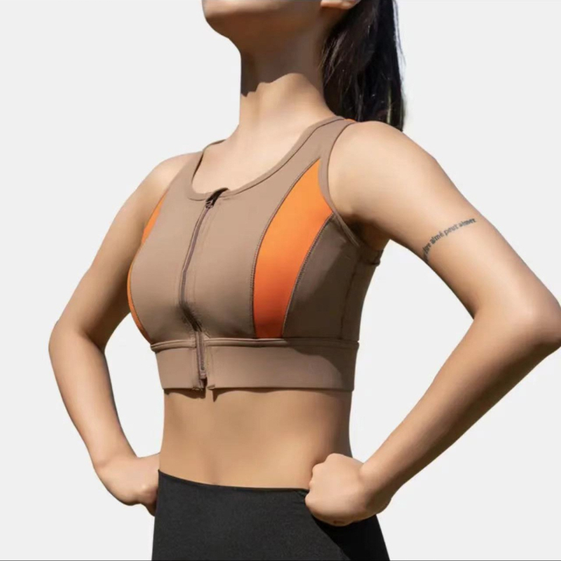 Vybin Yoga sportski top sa patentnim zatvaračem – Puna cupa, Jednobojni dizajn, Fiksni dvostruki naramenice, Najlon 75% / Spandeks 25%