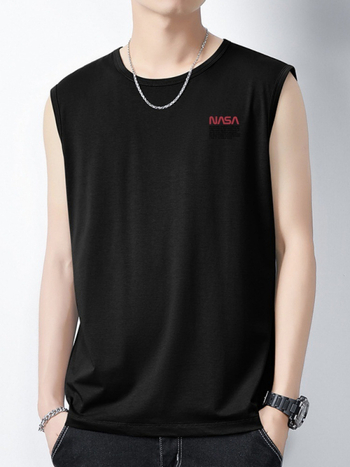 Ανδρικό αμάνικο γιλέκο γυμναστικής - αναπνεύσιμο, γρήγορο στέγνωμα ice silk ύφασμα, άνετη χαλαρή γραμμή, εκτύπωση με γράμματα, καλοκαίρι