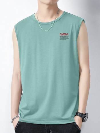 Ανδρικό αμάνικο γιλέκο γυμναστικής - αναπνεύσιμο, γρήγορο στέγνωμα ice silk ύφασμα, άνετη χαλαρή γραμμή, εκτύπωση με γράμματα, καλοκαίρι