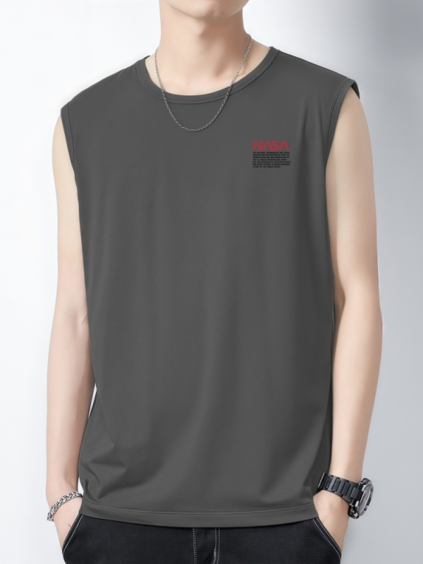 Ανδρικό αμάνικο γιλέκο γυμναστικής - αναπνεύσιμο, γρήγορο στέγνωμα ice silk ύφασμα, άνετη χαλαρή γραμμή, εκτύπωση με γράμματα, καλοκαίρι