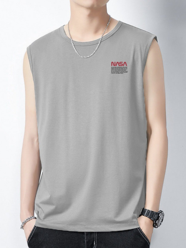 Ανδρικό αμάνικο γιλέκο γυμναστικής - αναπνεύσιμο, γρήγορο στέγνωμα ice silk ύφασμα, άνετη χαλαρή γραμμή, εκτύπωση με γράμματα, καλοκαίρι