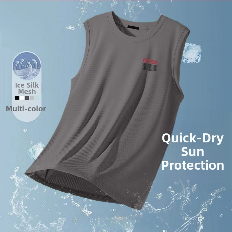 Muško prozračna bezrukavna majica od ice silk, ljetna, velika veličina, za vježbanje