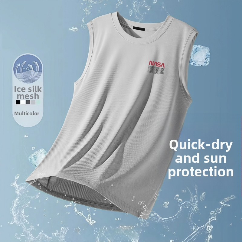 Muško prozračna bezrukavna majica od ice silk, ljetna, velika veličina, za vježbanje