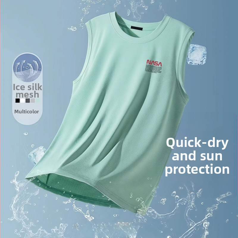 Muško prozračna bezrukavna majica od ice silk, ljetna, velika veličina, za vježbanje