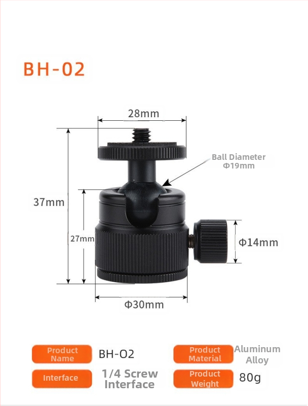 Mini kuglasta glava od aluminijske legure za univerzalni 360° mini stativ, 90° vertikalni nagib, ručna instalacija, opća kompatibilnost