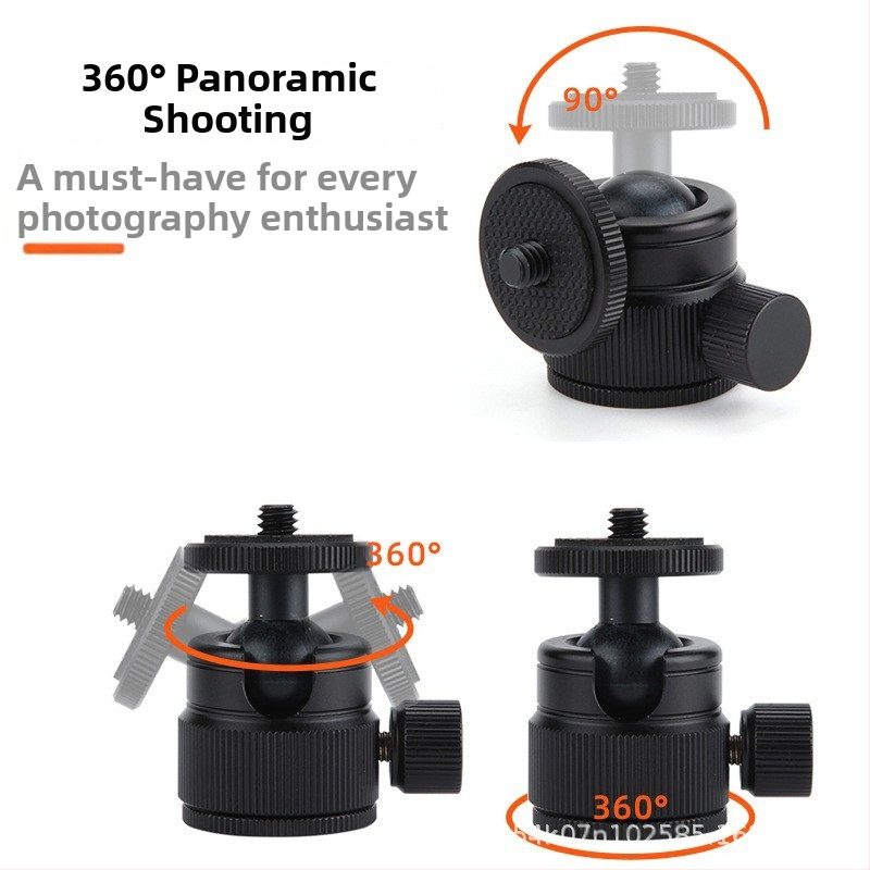 Mini kuglasta glava od aluminijske legure za univerzalni 360° mini stativ, 90° vertikalni nagib, ručna instalacija, opća kompatibilnost