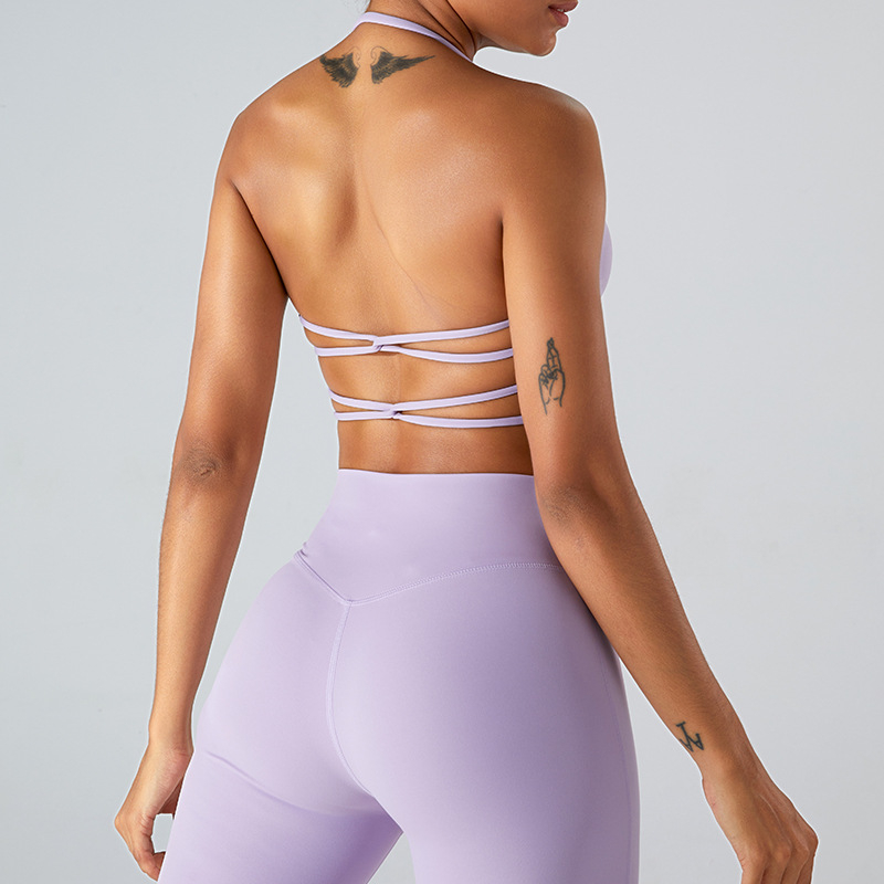 Ženski sportski grudnjak s križnim leđima za trčanje — brzo se suši, najlon 75% / spandex 25%, puna čašica, srednji oblik čašice, čvrste halter kaiševe, prednje kopčanje