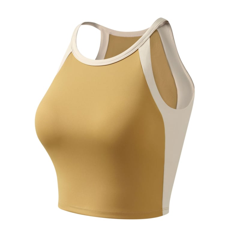 Αθλητικό γιλέκο με ενσωματωμένα κύπελλα, σχέδιο με χρωματικό μπλοκ, σταυρωτό πίσω, υποστήριξη απορρόφησης κραδασμών και απομάκρυνση ιδρώτα, ύφασμα νάιλον/elastan (75/25), κατάλληλο για το τρέξιμο και την προπόνηση.