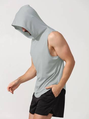 Ανδρικό αθλητικό γιλέκο με κουκούλα, χαλαρή γραμμή, 100% πολυεστέρας, στρογγυλός τελείωμα