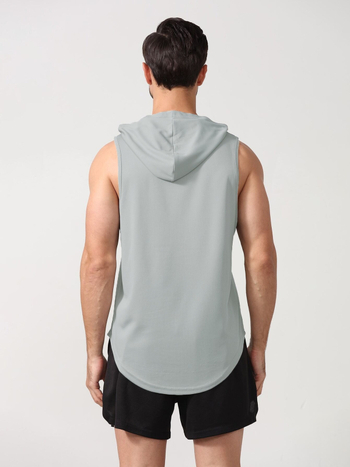 Ανδρικό αθλητικό γιλέκο με κουκούλα, χαλαρή γραμμή, 100% πολυεστέρας, στρογγυλός τελείωμα