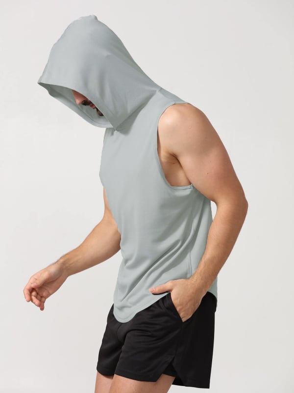 Ανδρικό αθλητικό γιλέκο με κουκούλα, χαλαρή γραμμή, 100% πολυεστέρας, στρογγυλός τελείωμα