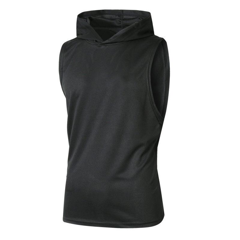 Ανδρικό αθλητικό γιλέκο με κουκούλα, χαλαρή γραμμή, 100% πολυεστέρας, στρογγυλός τελείωμα