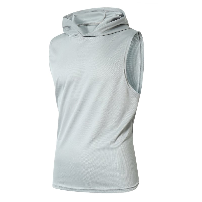Ανδρικό αθλητικό γιλέκο με κουκούλα, χαλαρή γραμμή, 100% πολυεστέρας, στρογγυλός τελείωμα