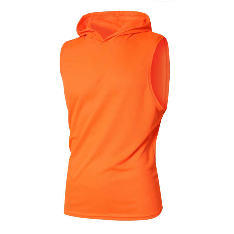 Ανδρικό αθλητικό γιλέκο με κουκούλα, χαλαρή γραμμή, 100% πολυεστέρας, στρογγυλός τελείωμα