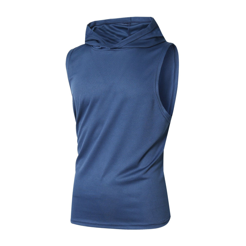 Ανδρικό αθλητικό γιλέκο με κουκούλα, χαλαρή γραμμή, 100% πολυεστέρας, στρογγυλός τελείωμα