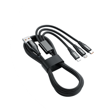 3-в-1 100W бързозаряден кабел за Lightning, Micro USB и USB-C (плетен дизайн)
