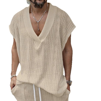 Ανδρική Αμάνικη Τ-shirt-Βέστ | Χαλαρή Γραμμή | Τζακάρδ Κέντημα | Πολυεστέρας 95% | Υφάσμα Βαμβάκι Μείγμα | Καλοκαιρινή Αναψυχή | Αθλητικό Στυλ