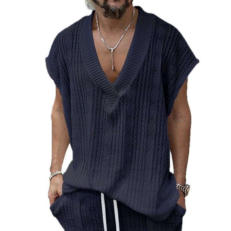 Ανδρική Αμάνικη Τ-shirt-Βέστ | Χαλαρή Γραμμή | Τζακάρδ Κέντημα | Πολυεστέρας 95% | Υφάσμα Βαμβάκι Μείγμα | Καλοκαιρινή Αναψυχή | Αθλητικό Στυλ