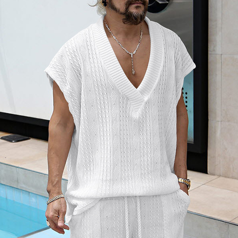 Ανδρική Αμάνικη Τ-shirt-Βέστ | Χαλαρή Γραμμή | Τζακάρδ Κέντημα | Πολυεστέρας 95% | Υφάσμα Βαμβάκι Μείγμα | Καλοκαιρινή Αναψυχή | Αθλητικό Στυλ