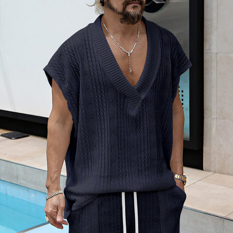 Ανδρική Αμάνικη Τ-shirt-Βέστ | Χαλαρή Γραμμή | Τζακάρδ Κέντημα | Πολυεστέρας 95% | Υφάσμα Βαμβάκι Μείγμα | Καλοκαιρινή Αναψυχή | Αθλητικό Στυλ