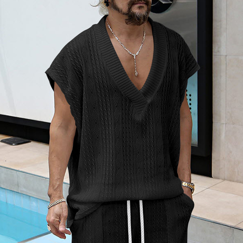 Ανδρική Αμάνικη Τ-shirt-Βέστ | Χαλαρή Γραμμή | Τζακάρδ Κέντημα | Πολυεστέρας 95% | Υφάσμα Βαμβάκι Μείγμα | Καλοκαιρινή Αναψυχή | Αθλητικό Στυλ