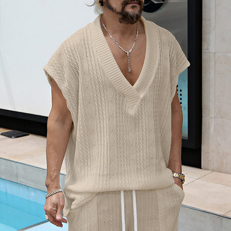 Ανδρική Αμάνικη Τ-shirt-Βέστ | Χαλαρή Γραμμή | Τζακάρδ Κέντημα | Πολυεστέρας 95% | Υφάσμα Βαμβάκι Μείγμα | Καλοκαιρινή Αναψυχή | Αθλητικό Στυλ