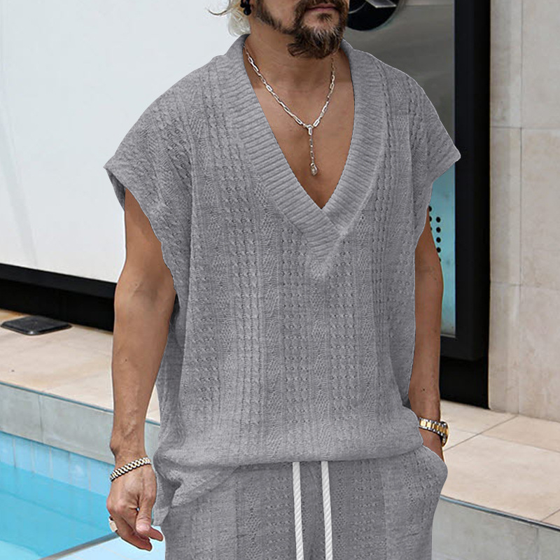 Ανδρική Αμάνικη Τ-shirt-Βέστ | Χαλαρή Γραμμή | Τζακάρδ Κέντημα | Πολυεστέρας 95% | Υφάσμα Βαμβάκι Μείγμα | Καλοκαιρινή Αναψυχή | Αθλητικό Στυλ