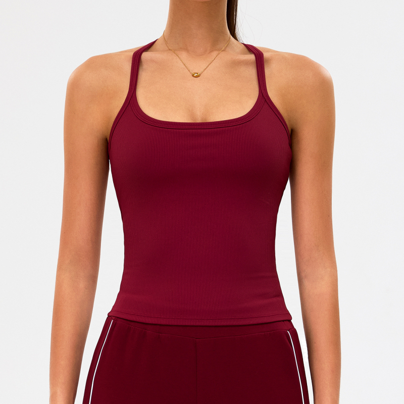 Ženski sportski top s anti-šok dizajnom leđa, brzo sušenje i odvlačenje znoja, mješavina najlona i spandeksa (90% najlon, 10% spandeks), kratki kroj, s umetkom za grudnjak