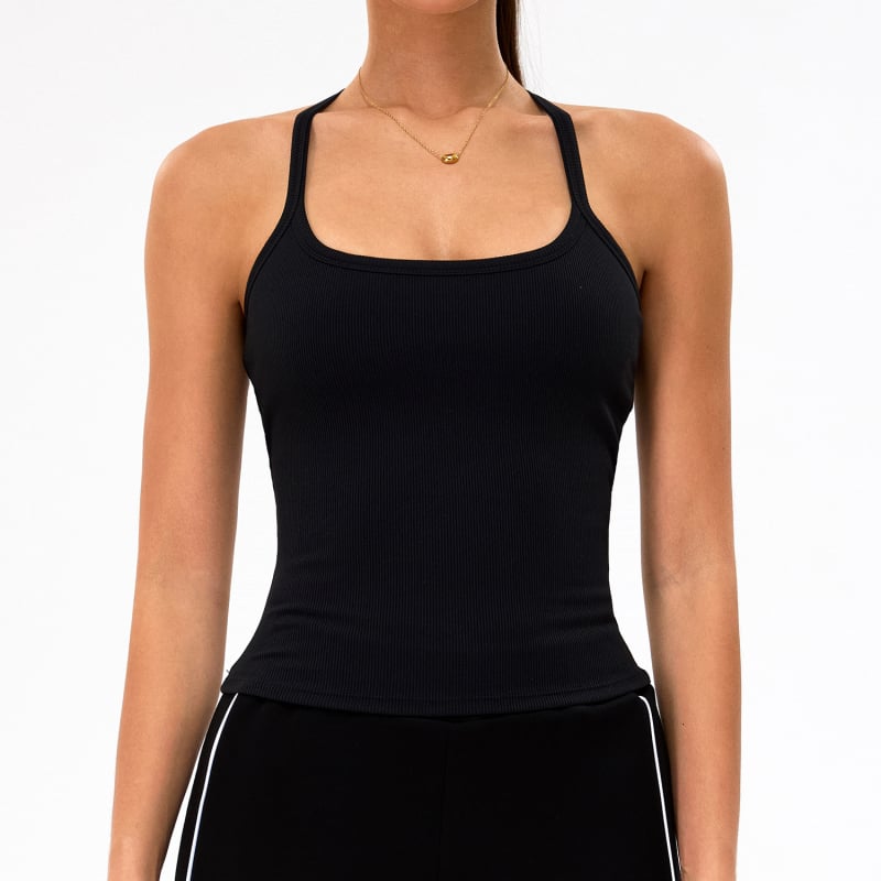 Ženski sportski top s anti-šok dizajnom leđa, brzo sušenje i odvlačenje znoja, mješavina najlona i spandeksa (90% najlon, 10% spandeks), kratki kroj, s umetkom za grudnjak