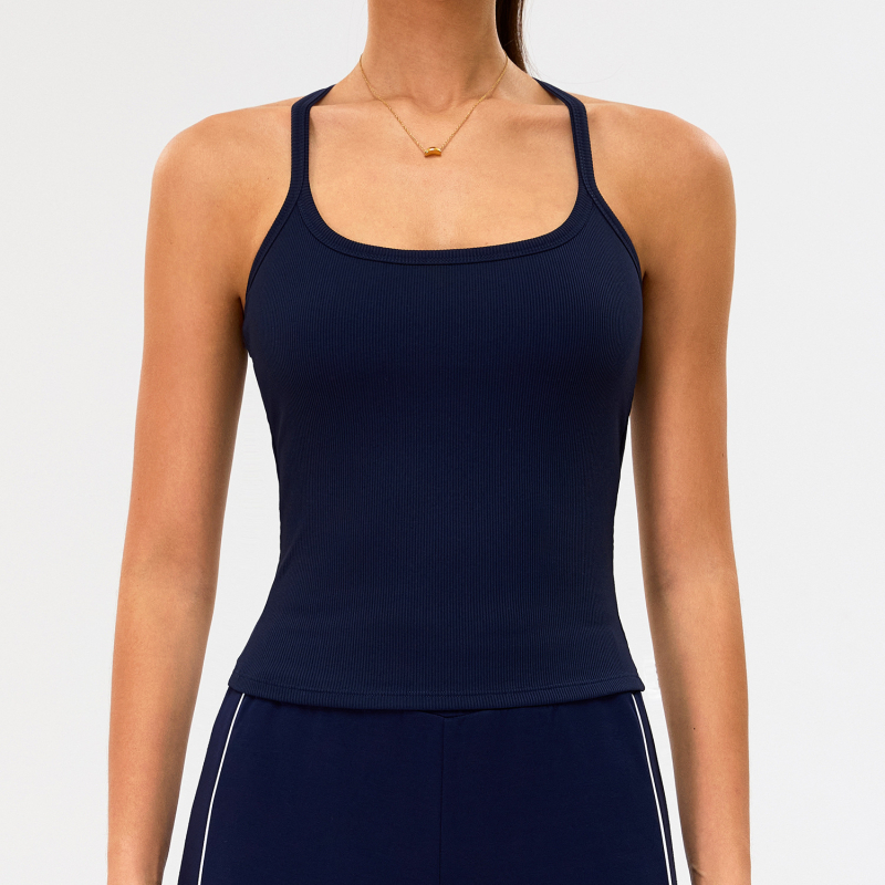 Ženski sportski top s anti-šok dizajnom leđa, brzo sušenje i odvlačenje znoja, mješavina najlona i spandeksa (90% najlon, 10% spandeks), kratki kroj, s umetkom za grudnjak