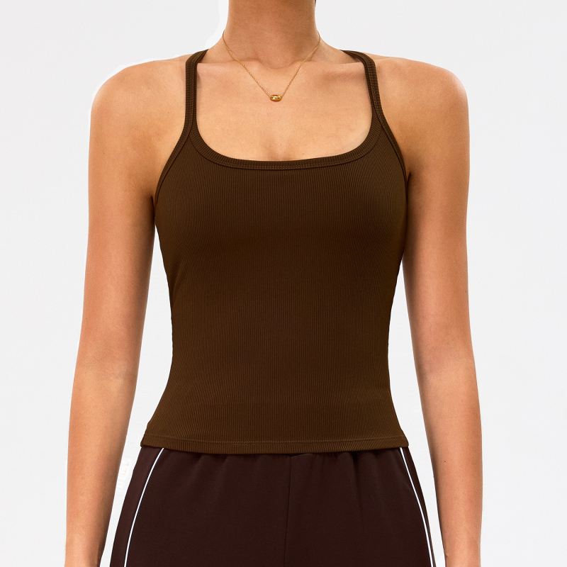 Ženski sportski top s anti-šok dizajnom leđa, brzo sušenje i odvlačenje znoja, mješavina najlona i spandeksa (90% najlon, 10% spandeks), kratki kroj, s umetkom za grudnjak