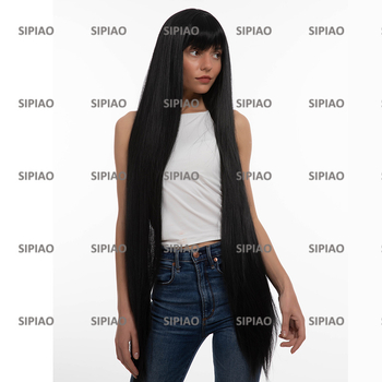 Perika s egzotičnim stilom, ravne šiške, mat kosa od svile, potpuno gornje pokrivalo rose-net