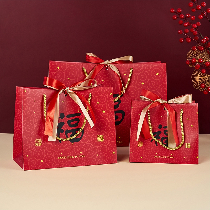 Darčeková taška z kartónu v čínskom štýle s požehnaním, papierová taška na darčeky, Yijia, offset tlač, Zhejiang pôvod, tlač loga dostupná