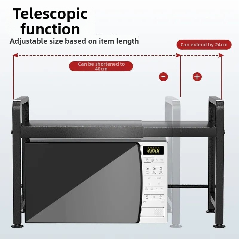 Rozťahovací kuchynský skladovací regál pre mikrovlnnú rúru – karbónová oceľ, škálovateľný, moderný minimalistický dizajn, prispôsobené vzorky