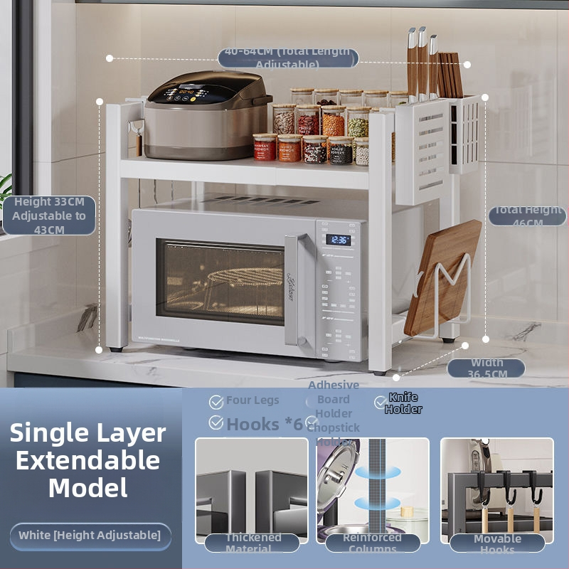 Rozťahovací kuchynský skladovací regál pre mikrovlnnú rúru – karbónová oceľ, škálovateľný, moderný minimalistický dizajn, prispôsobené vzorky