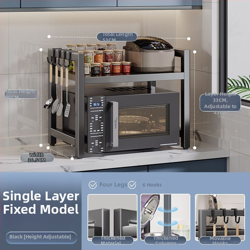 Rozťahovací kuchynský skladovací regál pre mikrovlnnú rúru – karbónová oceľ, škálovateľný, moderný minimalistický dizajn, prispôsobené vzorky