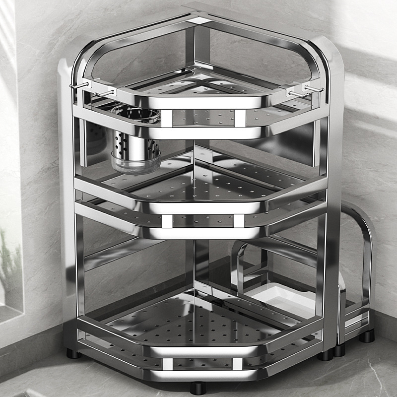 Кухненски многофункционален стелаж за подправки от неръждаема стомана 304, монтаж без инструменти, настолен или стенен, стил нов китайски