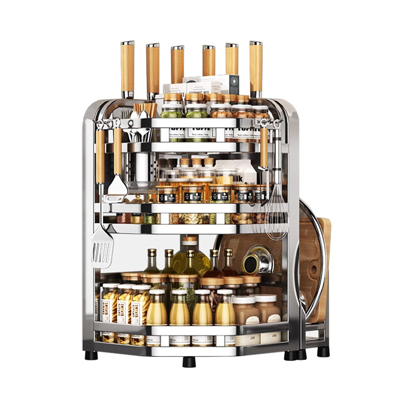 Кухненски многофункционален стелаж за подправки от неръждаема стомана 304, монтаж без инструменти, настолен или стенен, стил нов китайски