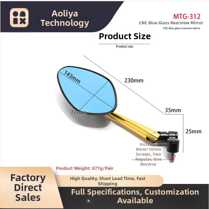 Zrkadlo na motocykel - hliníková zliatina, CNC odliatok, model OLIA-312, univerzálne uchytenie, pre mestskú jazdu