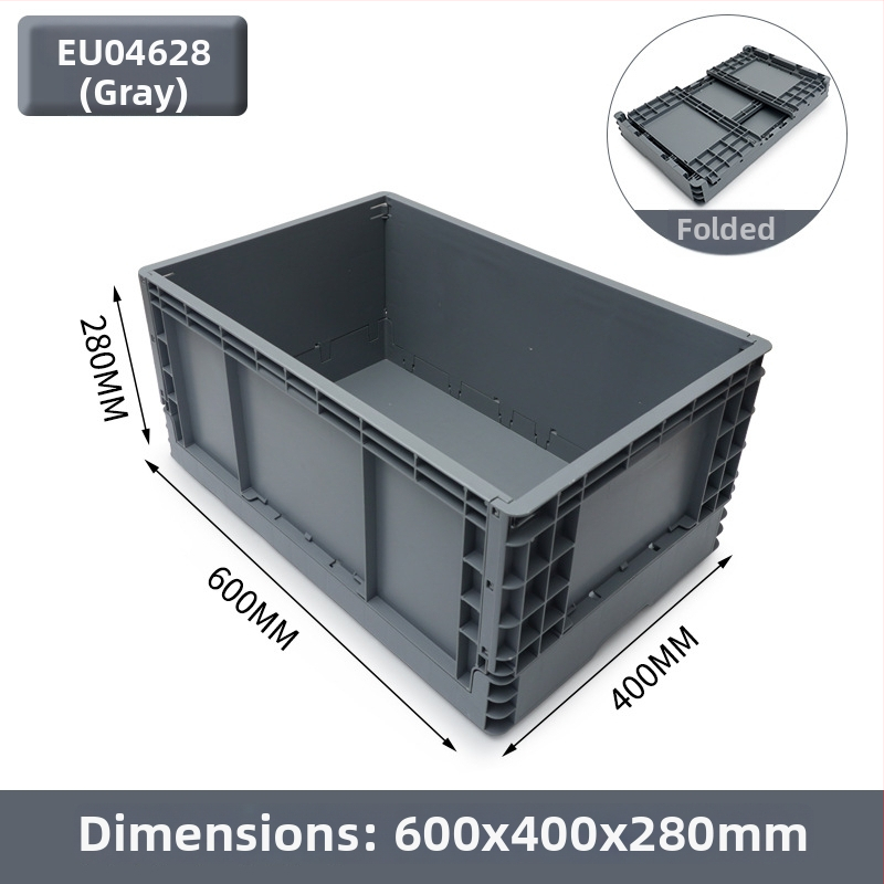 Zložiteľná plastová krabica na skladovanie a prepravu; hrúbka steny 2–8 mm; nosnosť 20–120 kg; vstrekové tvarovanie; vysoká pevnosť.