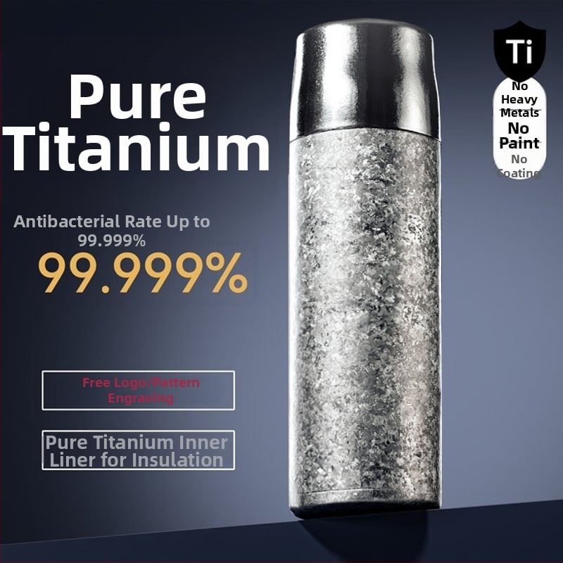 Titanski dvostruko stijenski vakuumski termos čaša s odjeljivanjem čaja i vode, mogućnost prilagodbe loga laserskim graviranjem ili 3D tiskom, unutarnji spremnik i vanjski dio od titana, izolacija 6–12 sati