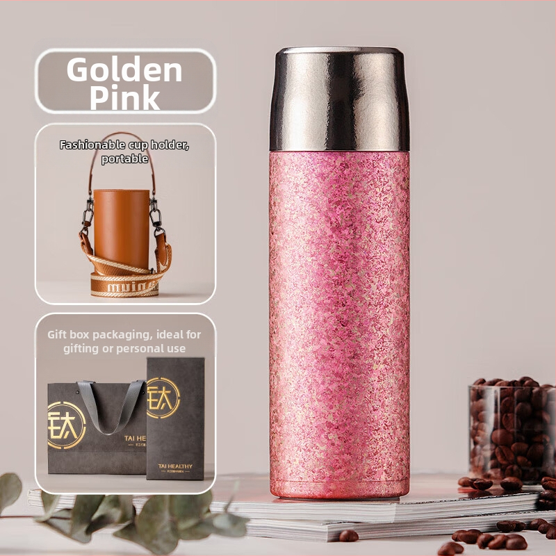 Titanski dvostruko stijenski vakuumski termos čaša s odjeljivanjem čaja i vode, mogućnost prilagodbe loga laserskim graviranjem ili 3D tiskom, unutarnji spremnik i vanjski dio od titana, izolacija 6–12 sati