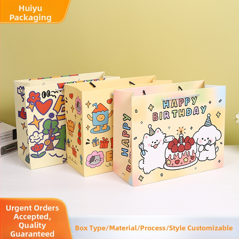 Taška na darček k narodeninám v karikatúrnom štýle, UV tlač, prispôsobiteľná, logo zahrnuté