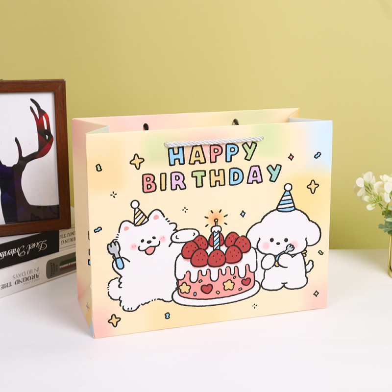 Taška na darček k narodeninám v karikatúrnom štýle, UV tlač, prispôsobiteľná, logo zahrnuté