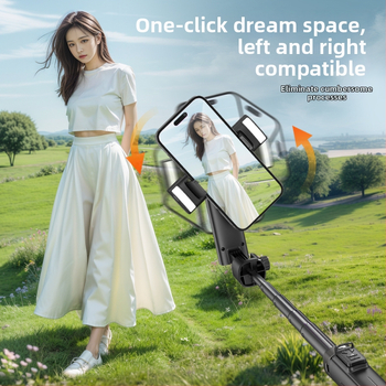 Селфи стик със стабилизатор и Bluetooth, разтегателен, едно натискане за изскачане, алуминиева сплав, осветление за попълване