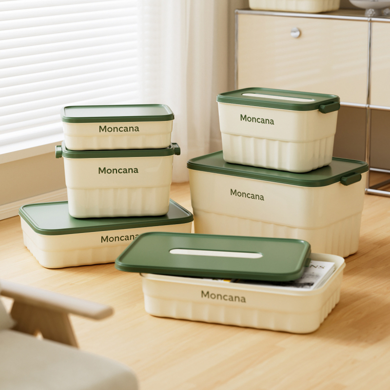 Inscription 18L PP пластмасова кутия за съхранение с капак, ивици модел, ръчна носимост, многофункционална